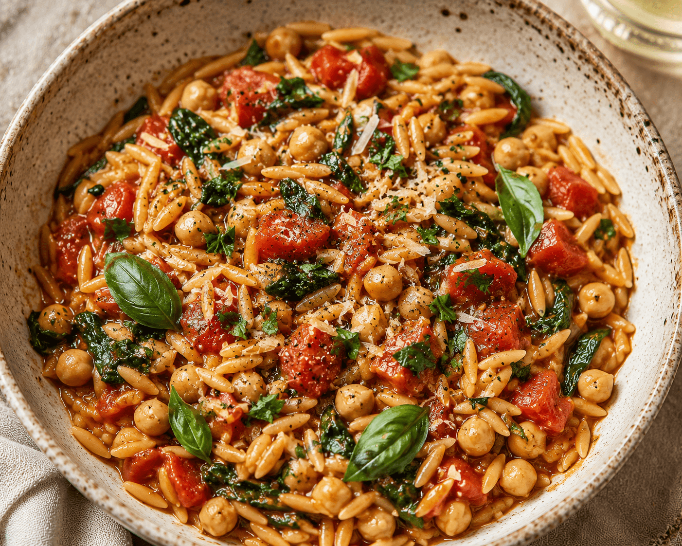 Tomato Chickpea Orzo with Herbs